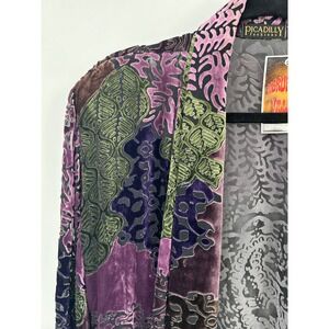 Vintage Picadilly Fashions Burnout Velvet Kimono Purple Paisley Beaded Fringe 14